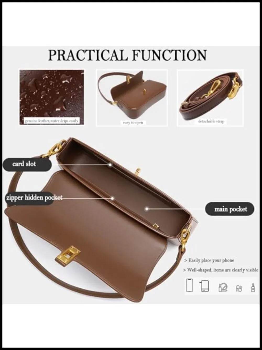 Genuine Leather Hobo Shoulder Bag Evening Bag Clutch Underarm Bag